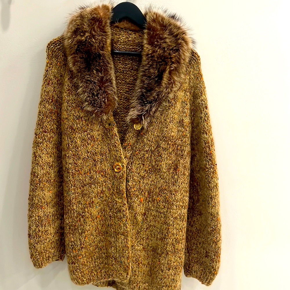 Fir trimmed swing sweater